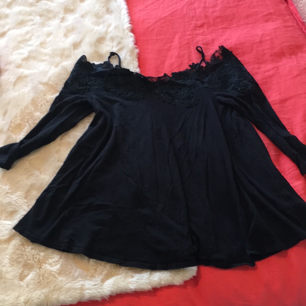 Anthropologie Off the shoulder black floral top